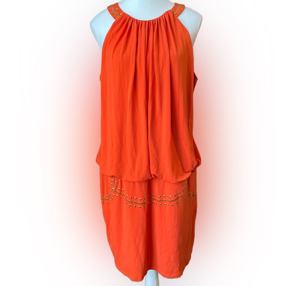 Thalia Sodi Orange & Gold Embellished Halter Dress XL